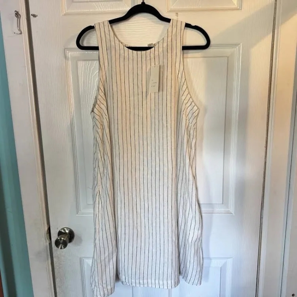 A New Day Linen White and Black Striped Dress